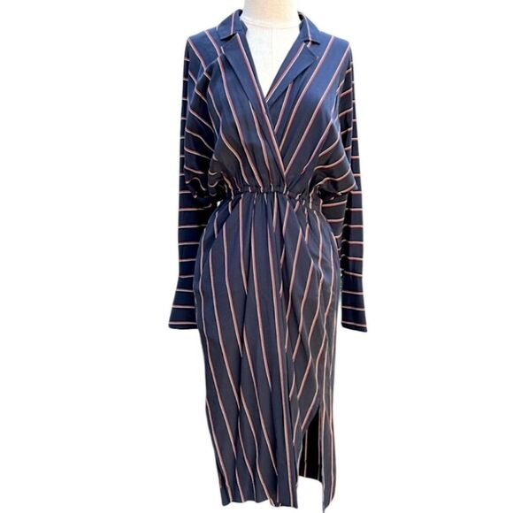 A.L.C. 'Nico' Surplice Long Sleeve Striped Silk Dress, Size 4, Black/White/Brown - Picture 5 of 9